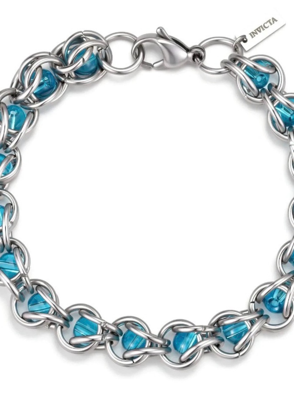 Invicta Elements Women's 8”Bracelet Silver Stainless Steel Blue Topaz Color 8096
